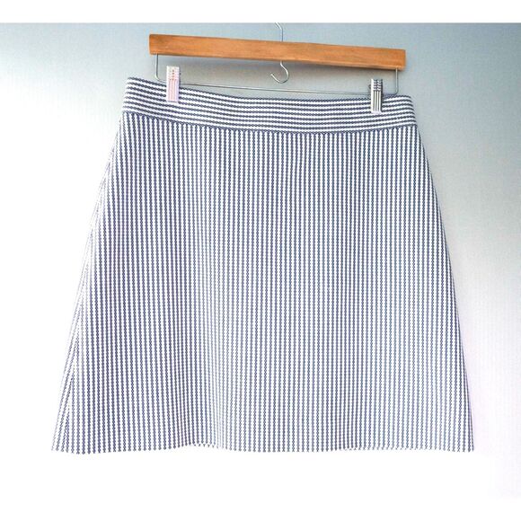 Theory Virgin Wool High Waist Mini Blue and White Sayre Striped A-Line Skirt 12 - Picture 2 of 11